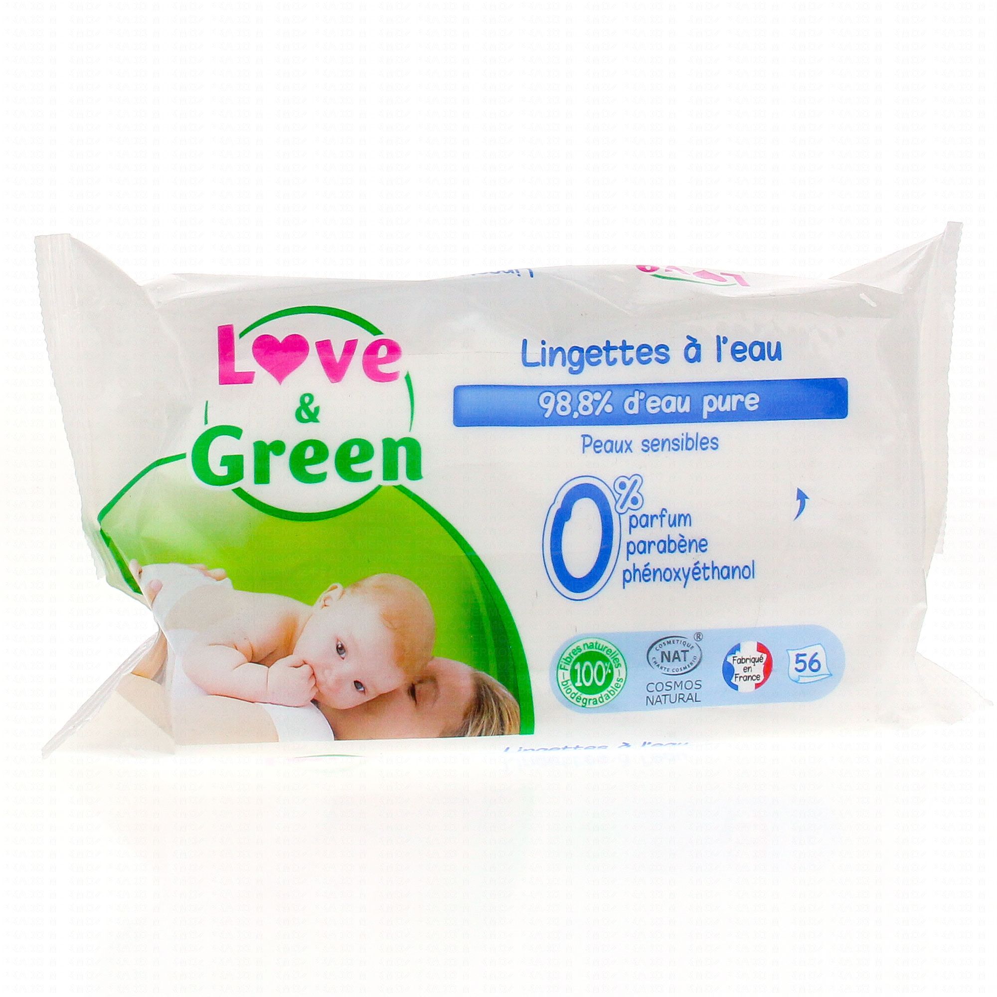 LOVE&GREEN Lingettes à l'eau x56 - Parapharmacie Prado Mermoz