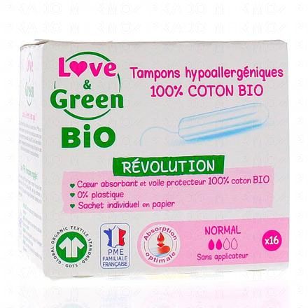 LOVE & GREEN Révolution - Tampons hypoallergéniques flux normal x16 (16 tampons sans applicateur)