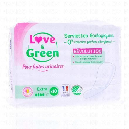 LOVE & GREEN Serviettes écologiques pour fuites urinaires extra x10