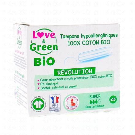 LOVE & GREEN Tampons Hypoallergéniques Super bio (16 tampons sans applicateur)