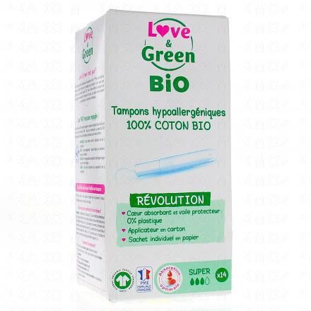 LOVE & GREEN Tampons Hypoallergéniques Super bio (14 tampons avec applicateur)