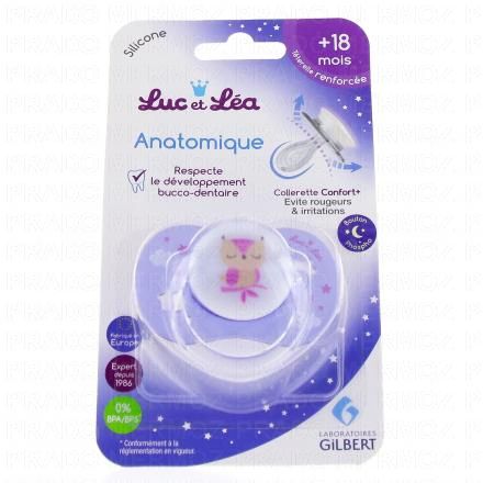 LUC ET LEA Sucette Silicone Anatomique Phosphorescente +18mois chouette