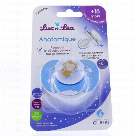 LUC ET LEA Sucette Silicone Anatomique Phosphorescente +18mois singe