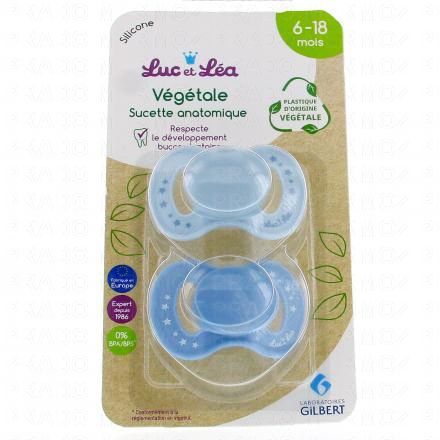 LUC ET LEA Sucette anatomique Végétale 6 - 18mois lot de 2 bleu