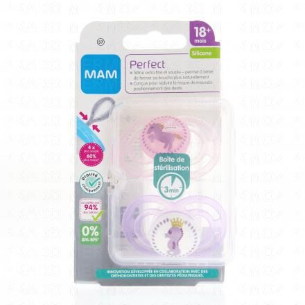 MAM Duo Sucettes +18 mois Perfect silicone (rose / violet)