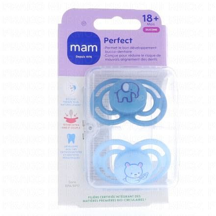 MAM Duo Sucettes +18 mois Perfect silicone (bleu clair / bleu foncé)