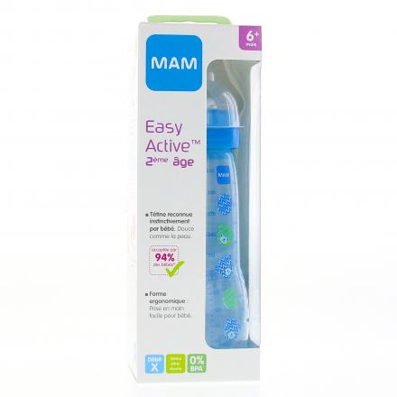 MAM Easy Active biberon 2ème âge (transparent bleu ours)