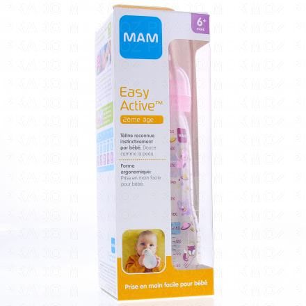 MAM Easy Active biberon 2ème âge (transparent rose papillon)