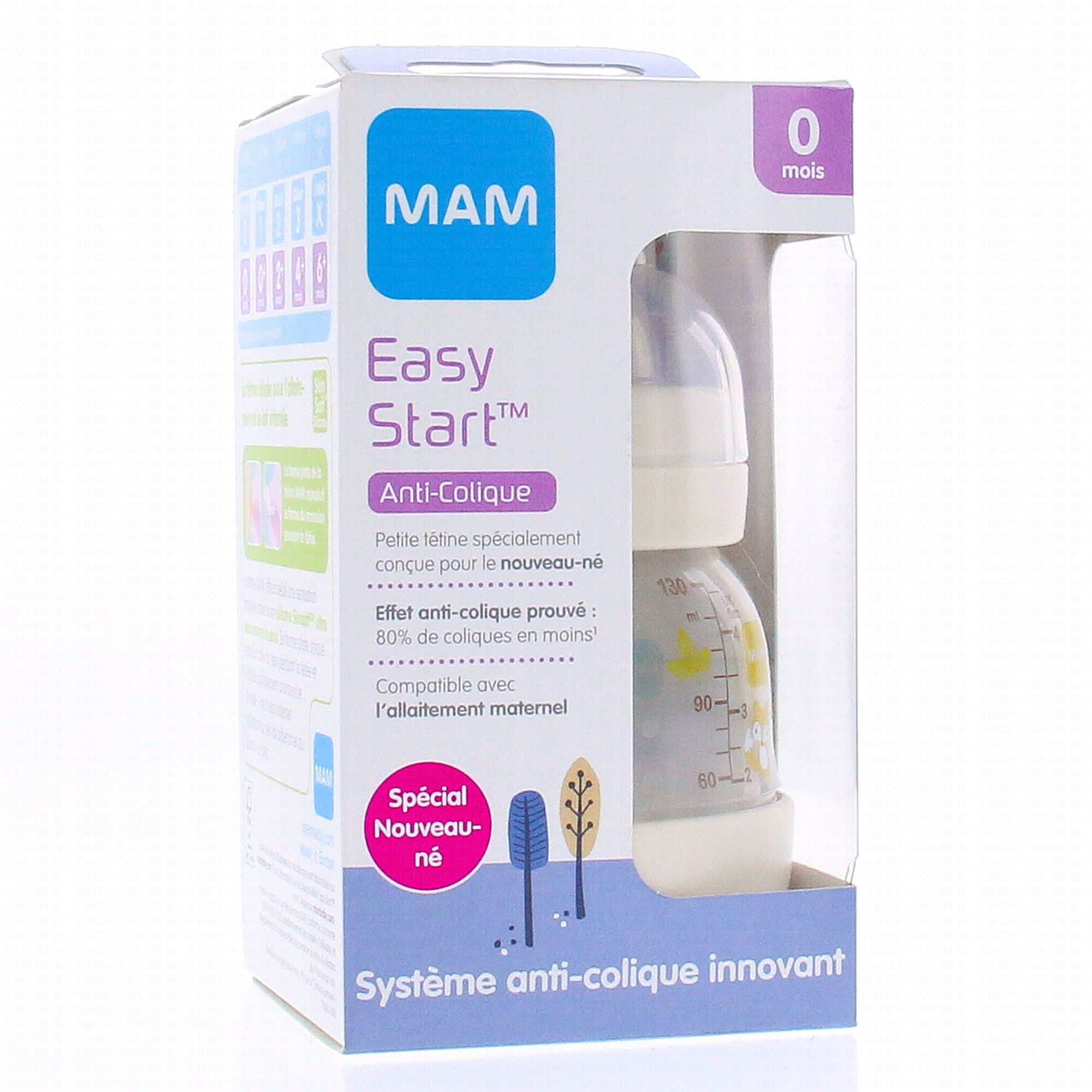MAM Biberon Easy Start Anti-Colique Blanc 130ml - Pharmacie Ventre