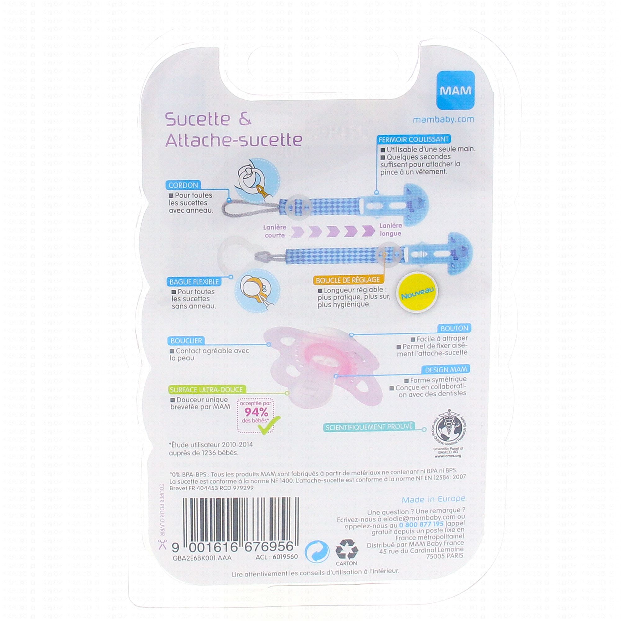 MAM Kit sucette & attache-sucette 0-6 mois anatomique silicone