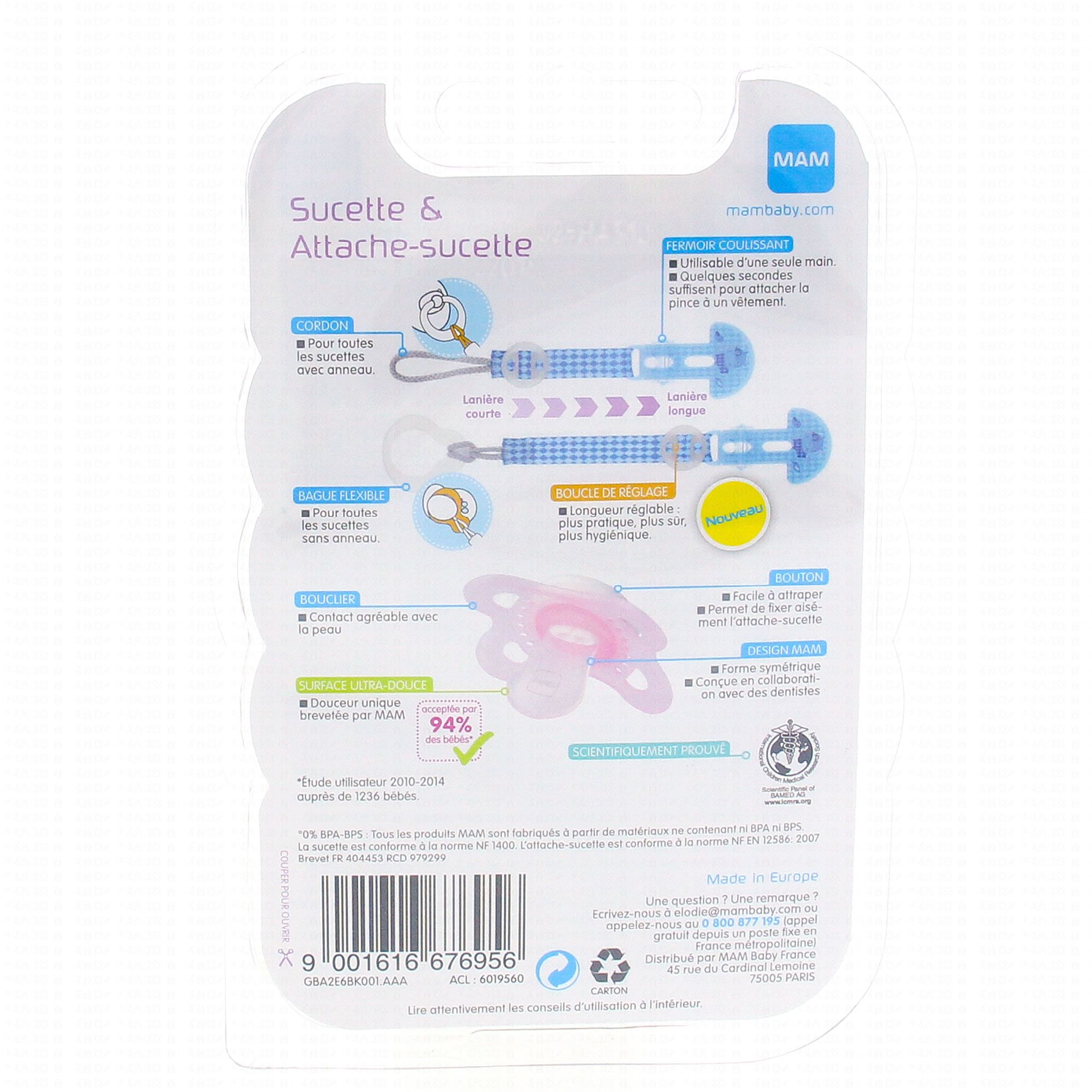 Achetez MAM Sucette Silicone 0-6mois et Attache Sucette à 6.65€ seulement ✓  Livraison GRATUITE dès 49€