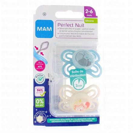 Sucettes 2-6 mois perfect nuit silicone à l'unité bleu