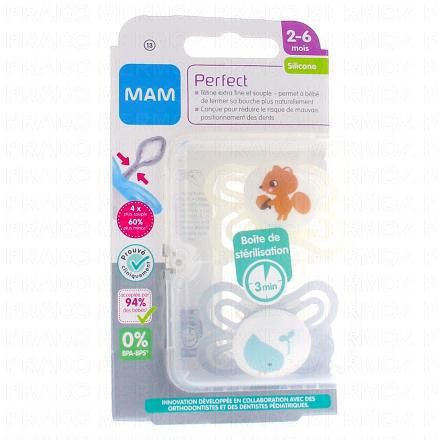 MAM Sucettes 2-6 mois perfect silicone (blanc / bleu clair)