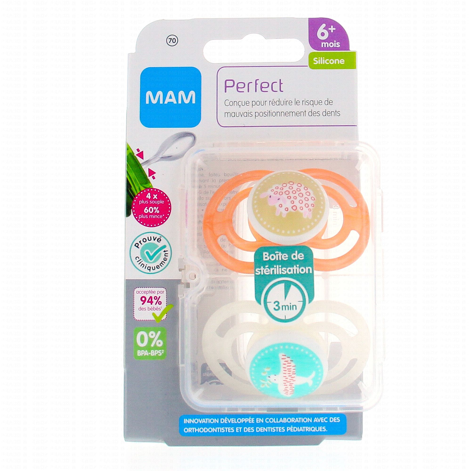 MAM Duo Sucettes +6 mois perfect silicone - Parapharmacie Prado Mermoz