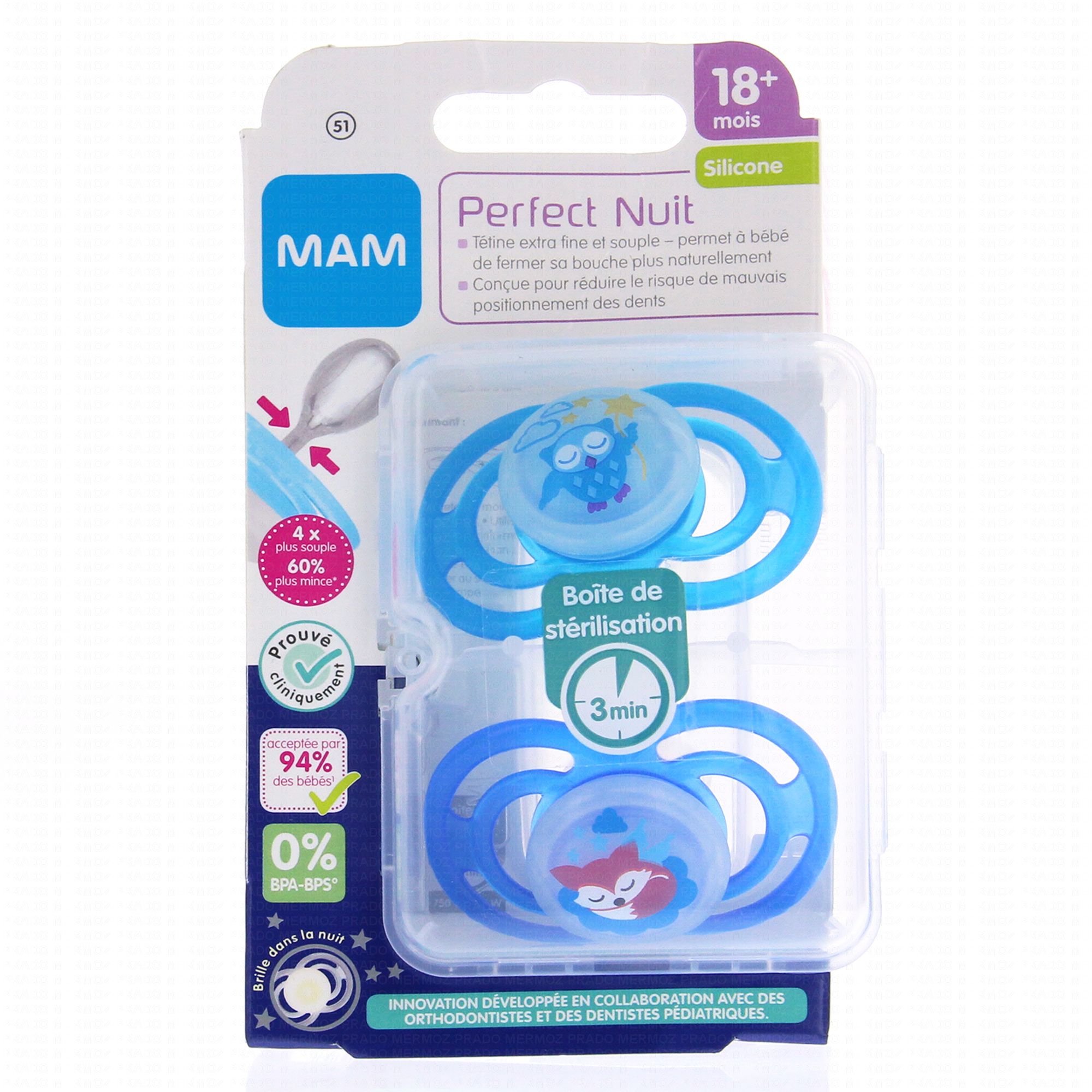 MAM Sucettes +18 mois perfect Nuit silicone - Parapharmacie Prado Mermoz