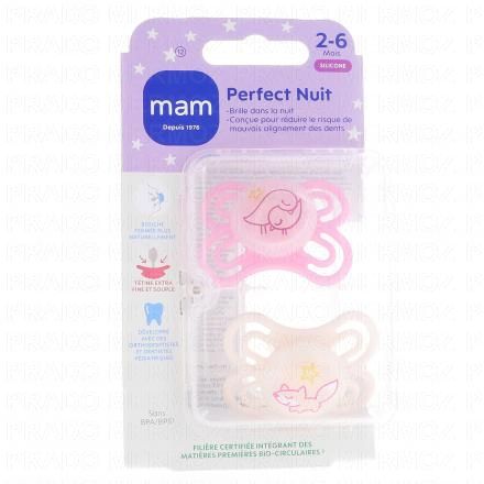MAM Sucettes 2-6 mois perfect nuit silicone à l'unité (rose)