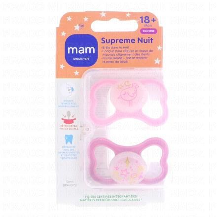 MAM Supreme Sucettes anatomiques silicone nuit +18mois X2