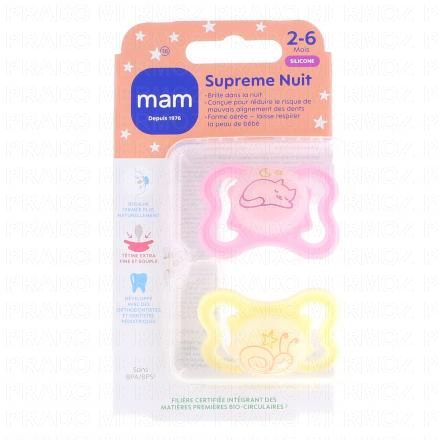 MAM Supreme Sucettes anatomiques silicone nuit 2-6 mois X2