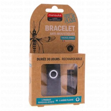 MANOUKA Bracelet anti-moustique Adulte + 1 recharge 6ml (noir)