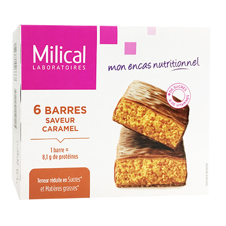 MILICAL Barres hypocalorique, riche en protéines goût caramel x 6