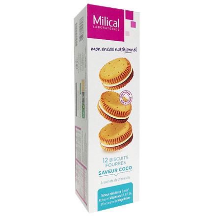 MILICAL Biscuits diététiques fourrés goût coco x 12
