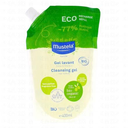 MUSTELA Gel lavant sans parfum bio (eco recharge 400ml)