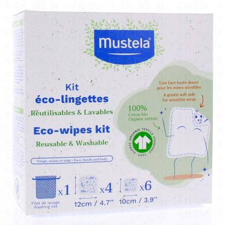 MUSTELA Kit éco-lingettes réutilisables et lavables (10 lingettes avec filet)