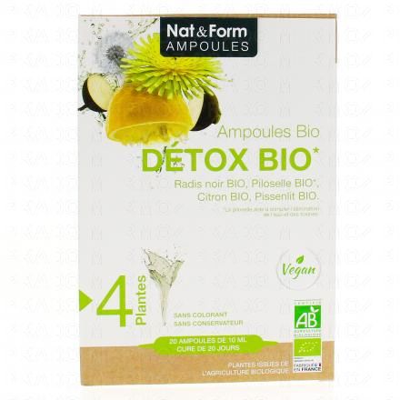 NAT & FORM Ampoules - Détox bio 20 ampoules de 10ml