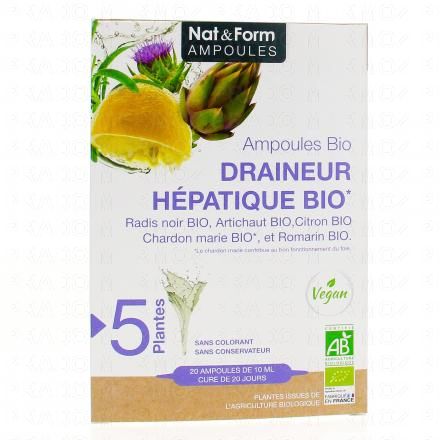 NAT & FORM Draineur Hépatique bio 20 ampoules de 10ml