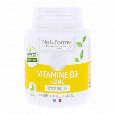 NAT & FORM Vitamines et minéraux - Vitamine D3 + Zinc 60 gélules