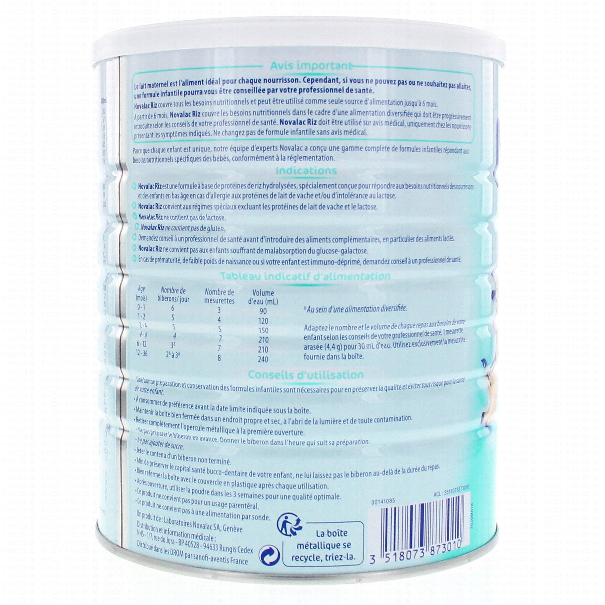 NOVALAC Expert Riz 0 - 36 mois 800g - Parapharmacie Prado Mermoz