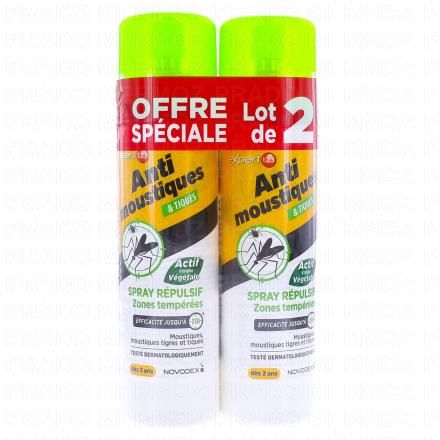 NOVODEX Spray Anti-Moustiques et Tiques Zone tempérée 2x100ml