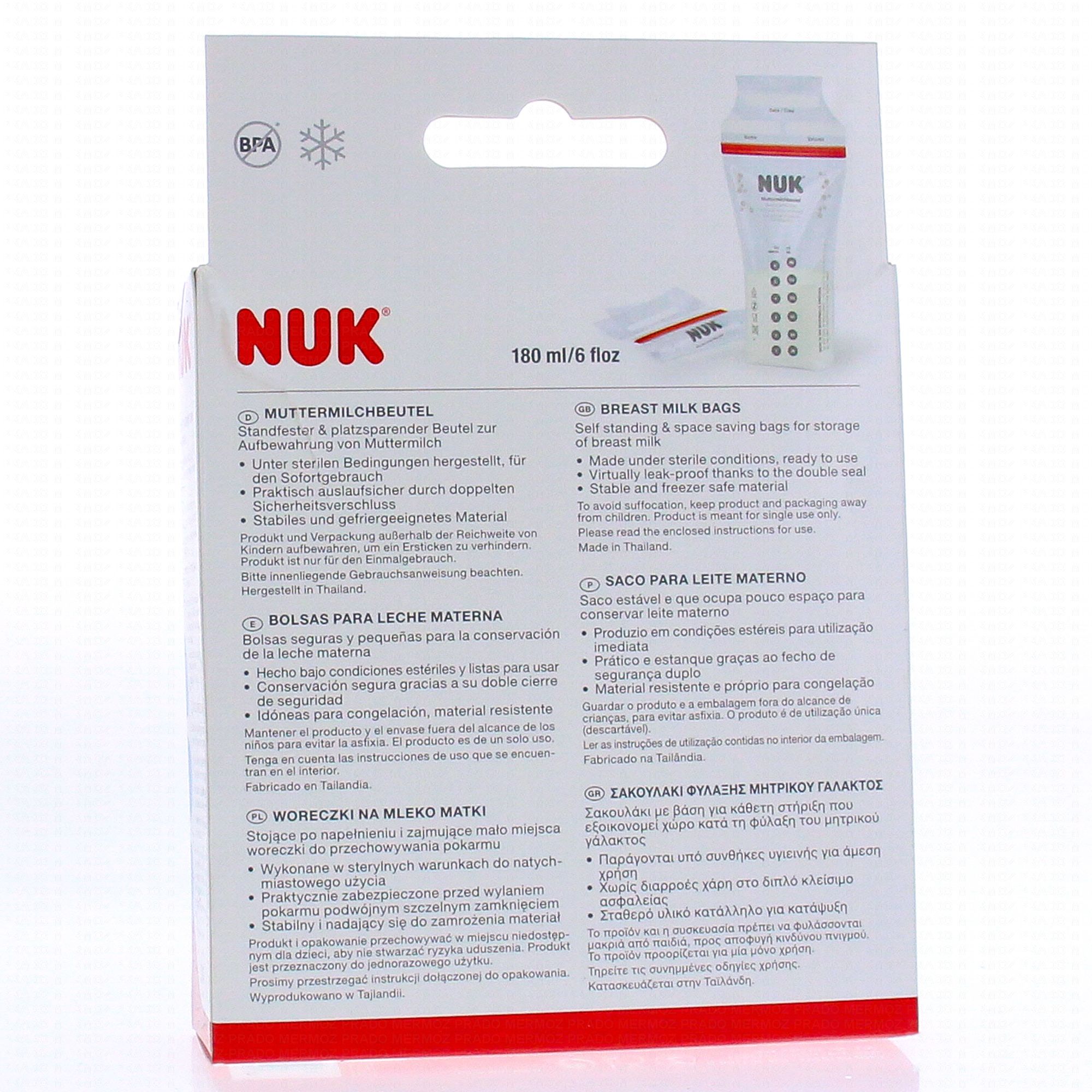 NUK Sachet de conservation lait maternel x25 - Parapharmacie Prado