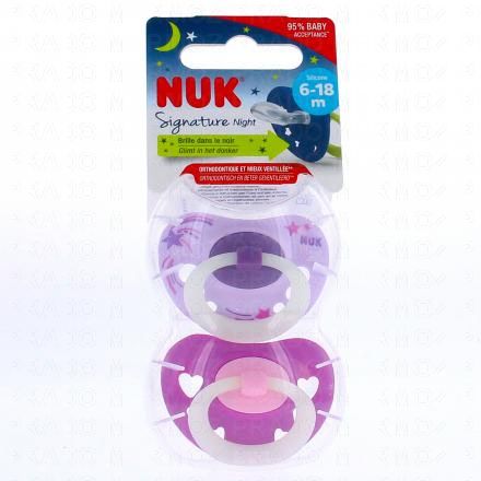 NUK Signature night - Sucettes x2 6-18mois (rose)