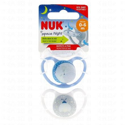 NUK Space Night Sucettes perfectionnées 0-6 mois x2 bleu