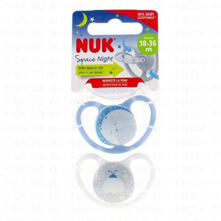 NUK Space night Sucettes perfectionnées 18-36 mois x2 (bleu)