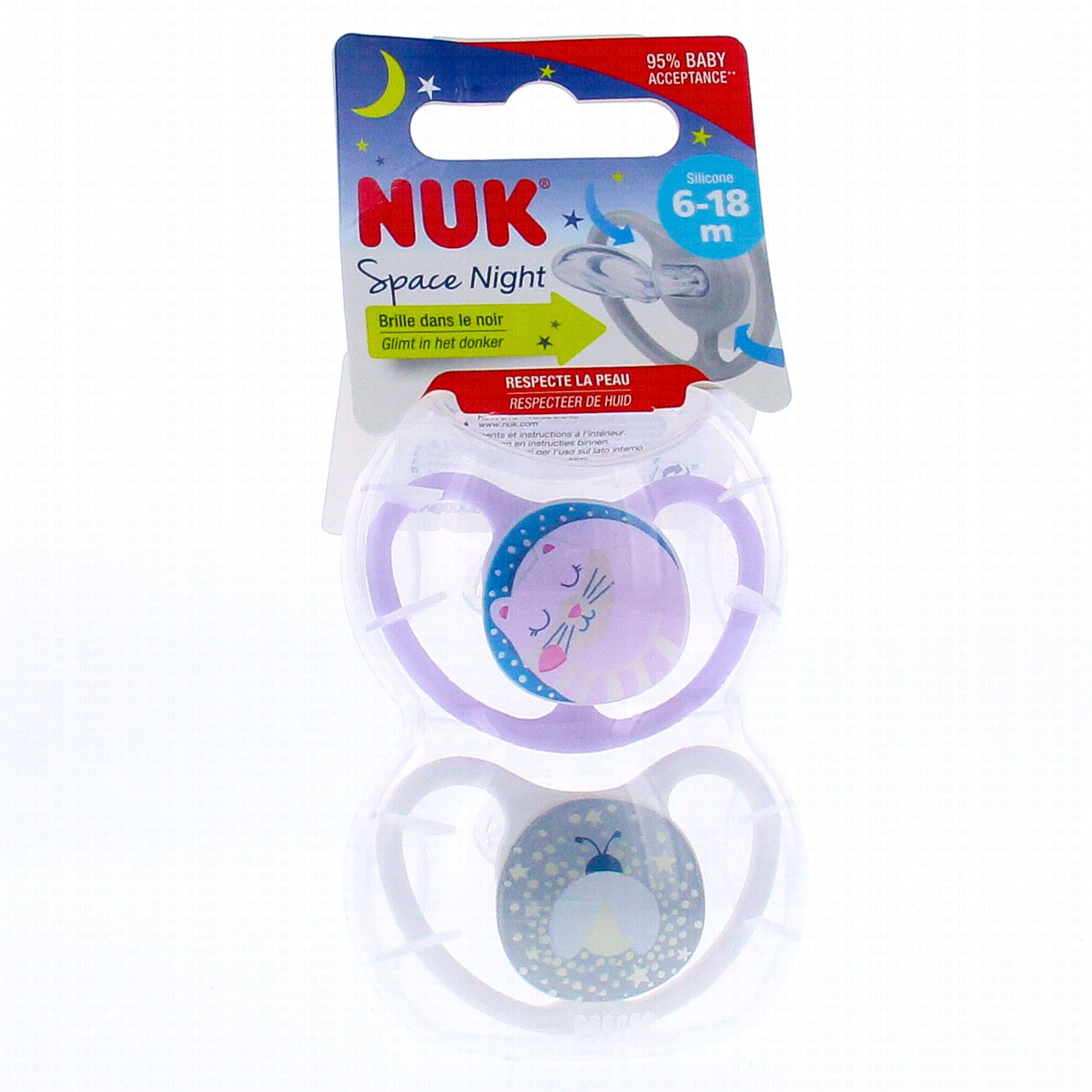 NUK Space Night Sucettes perfectionnées 6-18 mois x2