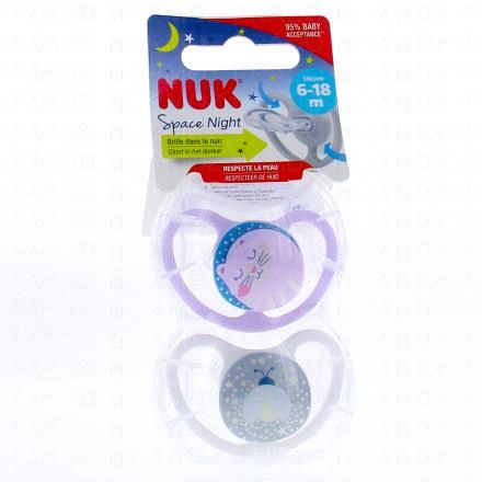 NUK Space Night Sucettes perfectionnées 6-18 mois x2 (rose)