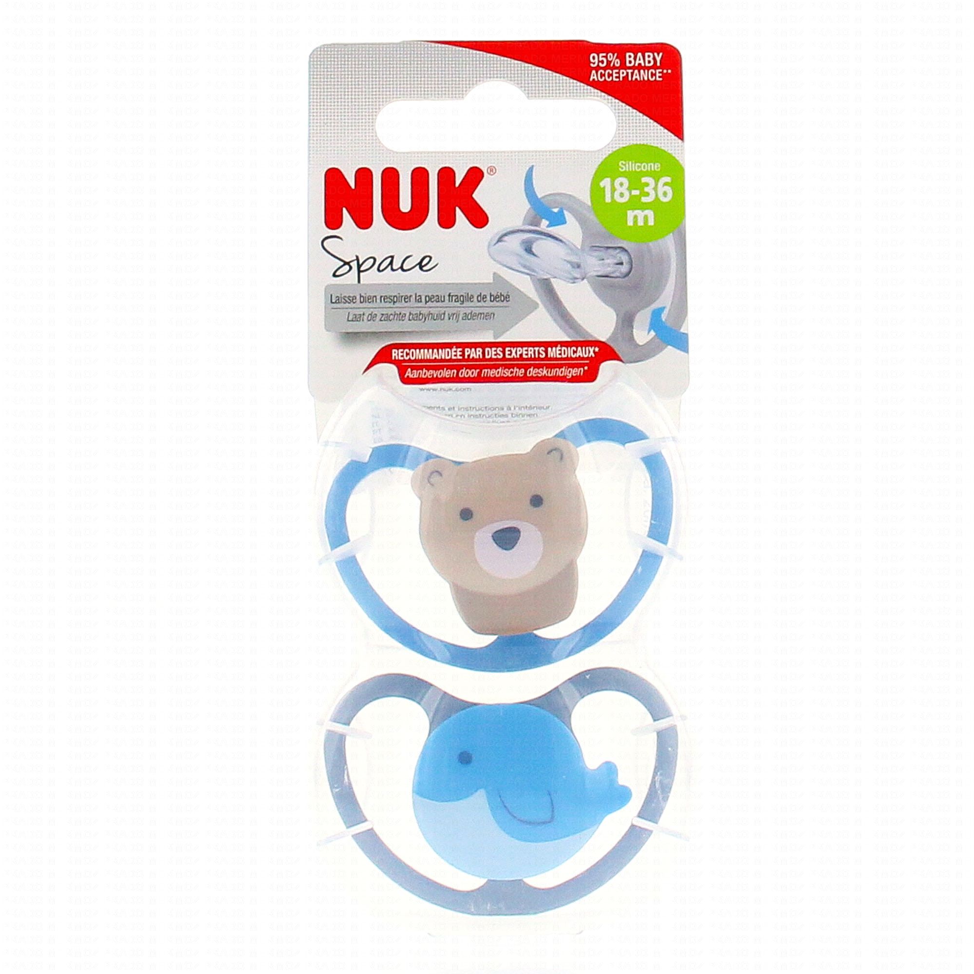 NUK Space Night 2 Sucettes Silicone 18-36 Mois