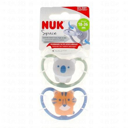 NUK Space Sucettes 18-36 mois koala + tigre