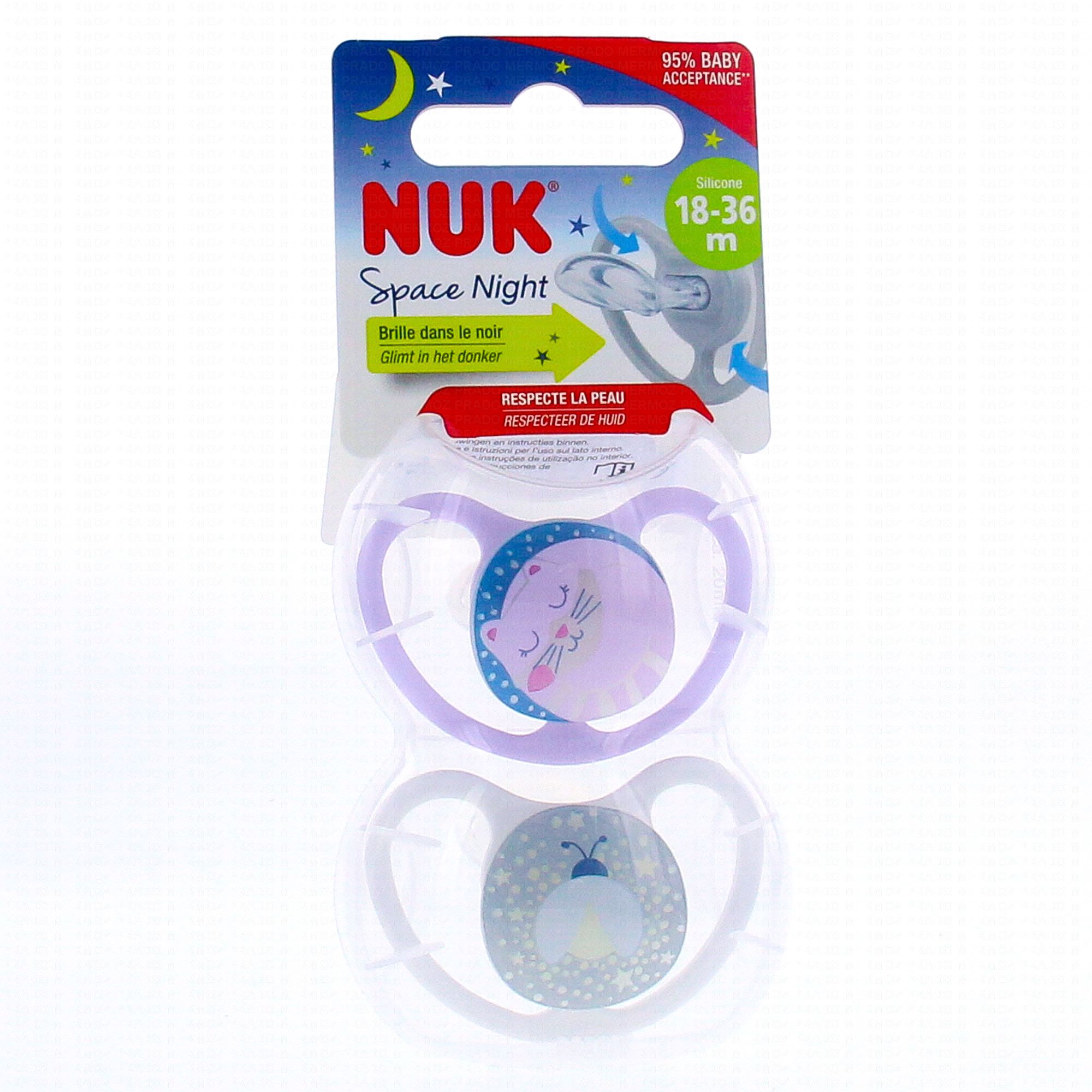 NUK Space night Sucettes perfectionnées 18-36 mois x2