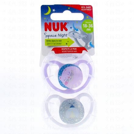 NUK Space night Sucettes perfectionnées 18-36 mois x2 (rose)