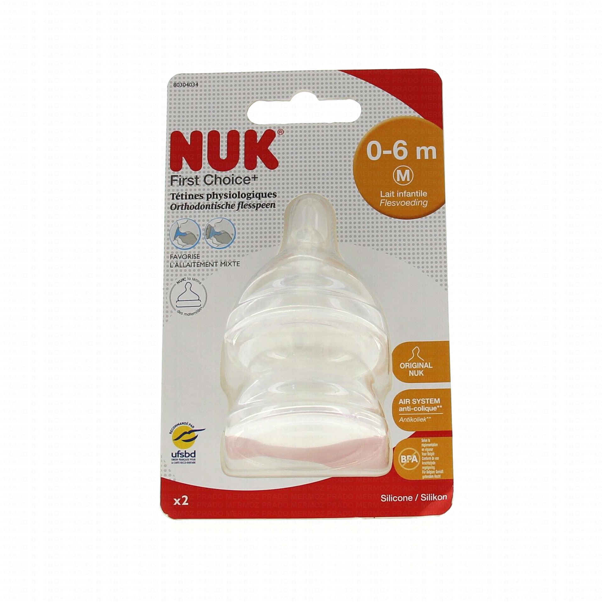 NUK First Choice - Tétines physiologiques pour biberon 0-6mois