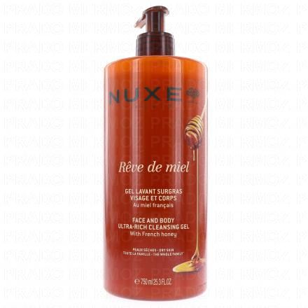 NUXE Rêve de miel gel lavant surgras visage corps (flacon pompe 750ml)