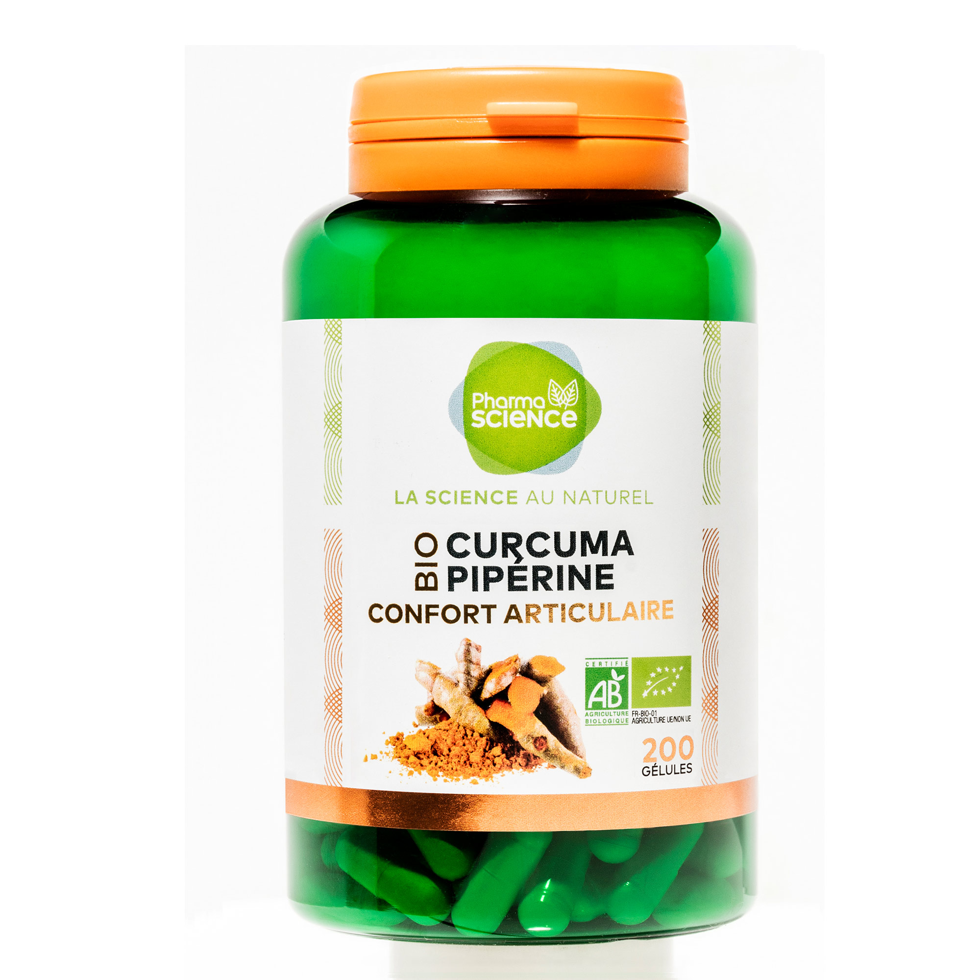 PHARMASCIENCE Articulation - Curcuma Pipérine Bio 200 gélules -  Parapharmacie Prado Mermoz