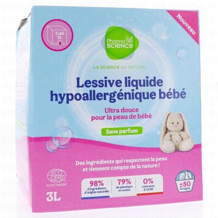 PHARMASCIENCE Lessive liquide hypoallergénique bébé cubi de 3l