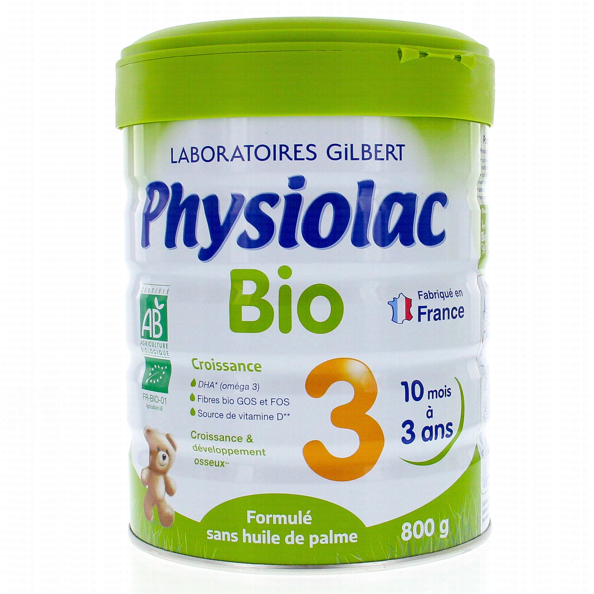 PHYSIOLAC Lait Bio 3 de 10 mois à 3 ans 800g - Parapharmacie Prado Mermoz