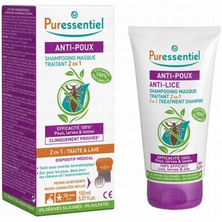 PURESSENTIEL Anti-Poux - Shampooing masque traitant 2en1 150 ml