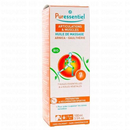 PURESSENTIEL Huile de massage articulations et muscles bio (flacon 100ml)