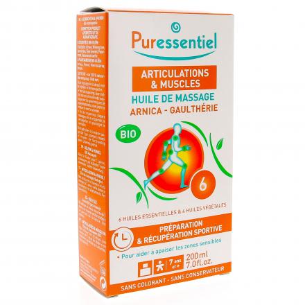 PURESSENTIEL Huile de massage effort musculaire bio Gaulthérie Arnica flacon 200ml